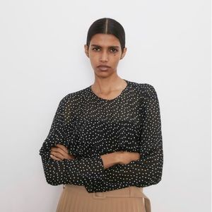 Zara Polka Dot Blouse with Ruffle Size M